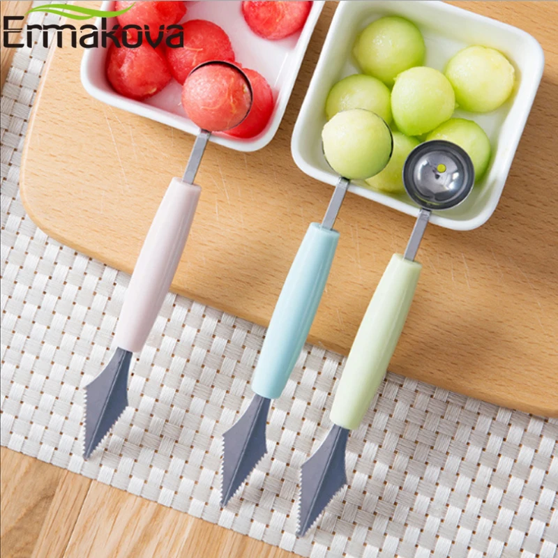 

ERMAKOVA 2 In 1 Melon Baller Scoop Fruit Carving Knife Multi-functional Kitchen Peeler Fruits Cutter Shape Carving Tool