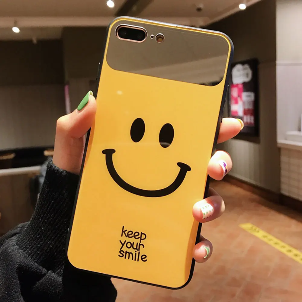 KISSCASE Mirror чехол для телефона iPhone 7 XR X XS MAX Smile Face Pattern Чехлы 8 6 6S Plus стеклянная задняя