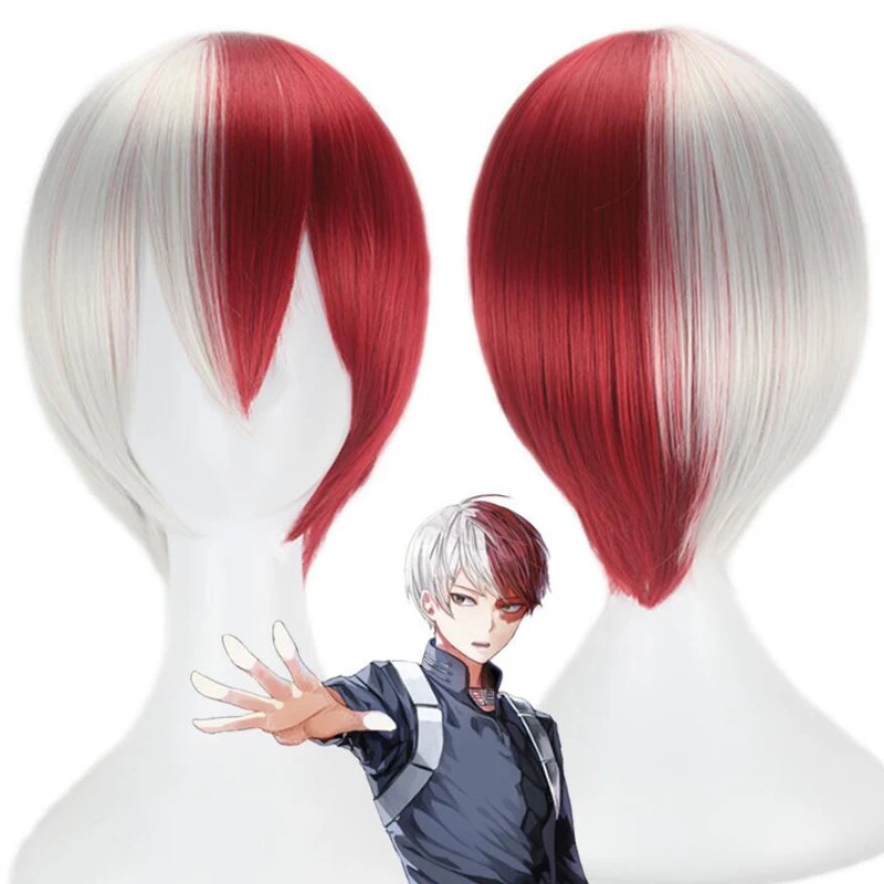

My Hero Academia Boku no Hiro Akademia Shoto Todoroki Shouto White And Red Head Costume Cosplay Wig Accessories