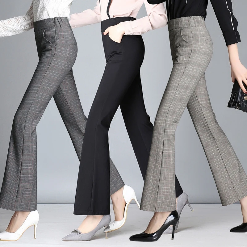 Spring and summer Women's retro lattice flared pants