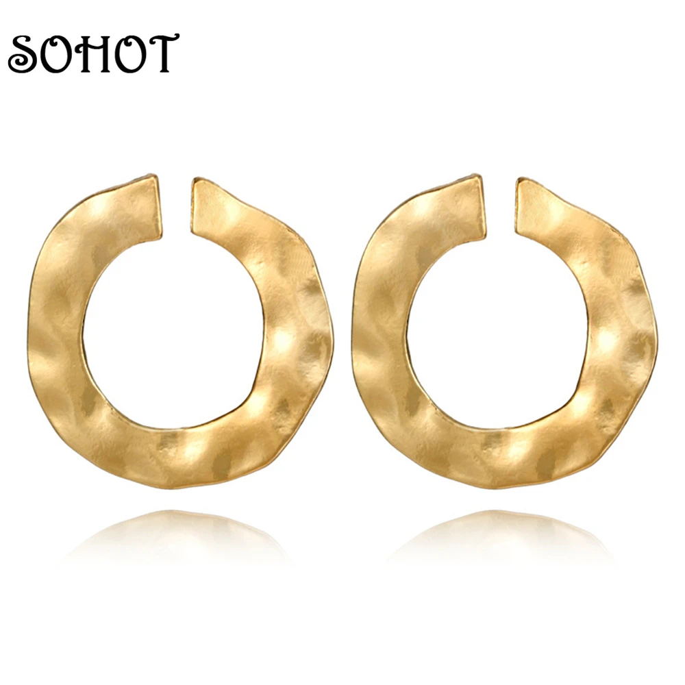 

SOHOT Round Irregular Metal Stud Earrings Neo-Gothic Style Punk Alloy Classical Bricos Accessories For Trendy Girl Party Jewelry