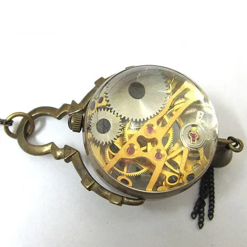 See Through Antique Bronze Pocket Watch 