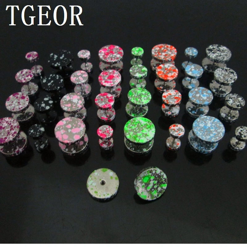 

free shipping wholesale piercing 20pcs mixed 8 new neon colors illusion cheaters earring stainless steel ear Fake Plugs