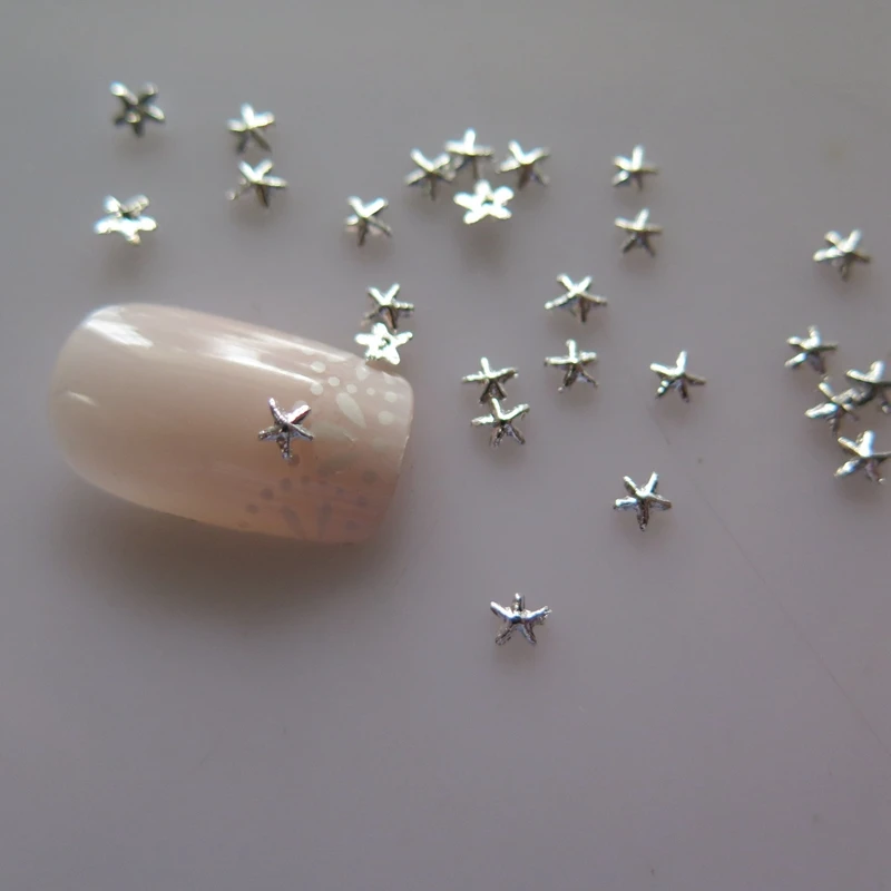 

MD-846/MD-847 3D 50pcs/bag 3mm Mini Silver and Gold Starfish Nail Decoration Metal Shinny Deco Metal Nail Art Decoration