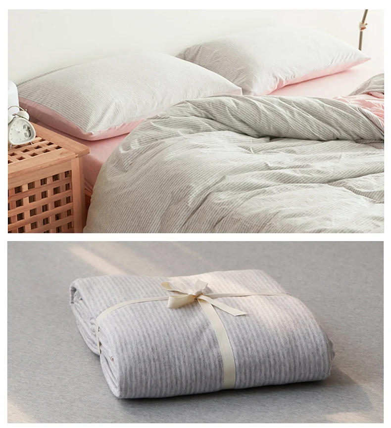 

A Grade Comforter Duvet Cover 100% Cotton Jersey 150 x 200cm 200 x 230cm 220 x 240cm Gray and White Strip Pink
