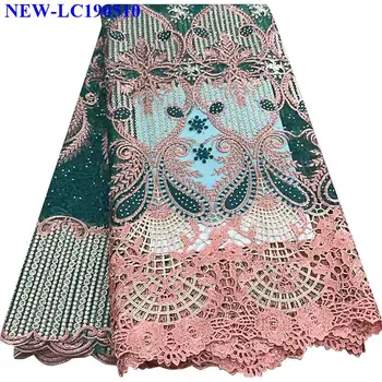 

Latest Green color French Tulle Lace Fabric 5 yards 2019 African Tulle Lace Fabric Flower Lace Material For Sewing dress FSX010