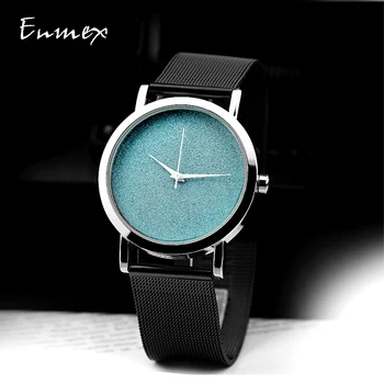 

2019 Ladies gift watch Enmex creative design blue start light simple face steel band quartz fashion wristwatch