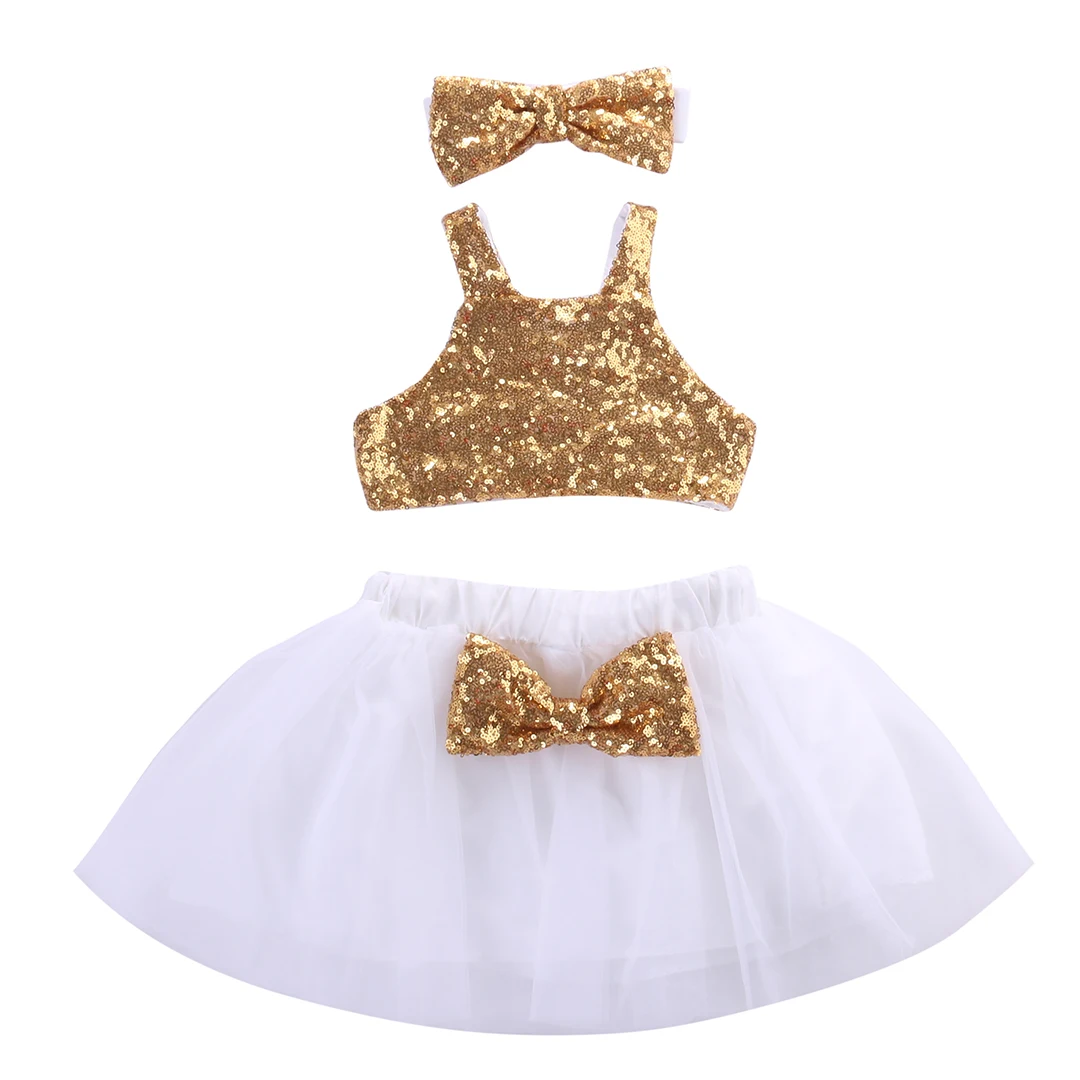 

Hi Hi Baby Store UK Seller Flower Girl Sequins Tops Tutu Sleeveless Skirts Headband 3pcs Outfits Party Dress