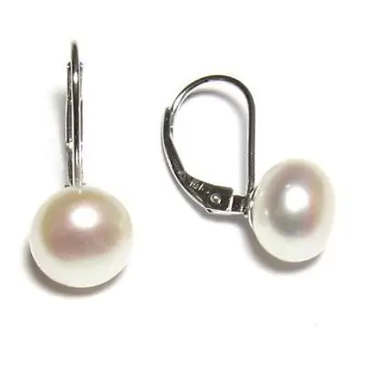 

FREE SHIPPING Sterling Silver Freshwater Cultured Pearl with Bead Leverback Drop Earrings 9-10 6.10