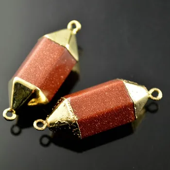 

Orange Color Natural Gold Sand Stone Double Side Connectors Gold Color Stone Pendant For Necklace and Earring Making 5pc/lot