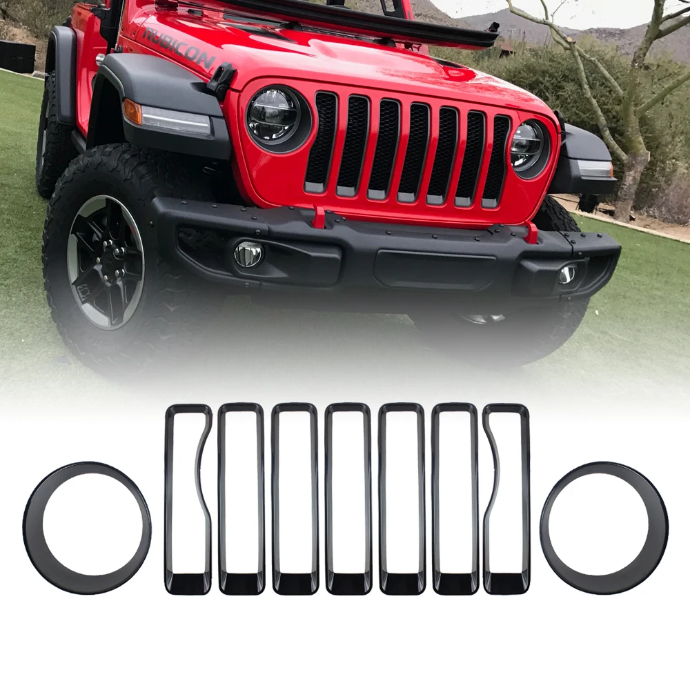 Сетчатая решетка для Jeep Wrangler JL вставка гриля 7 шт. и 2 Накладка фар черный