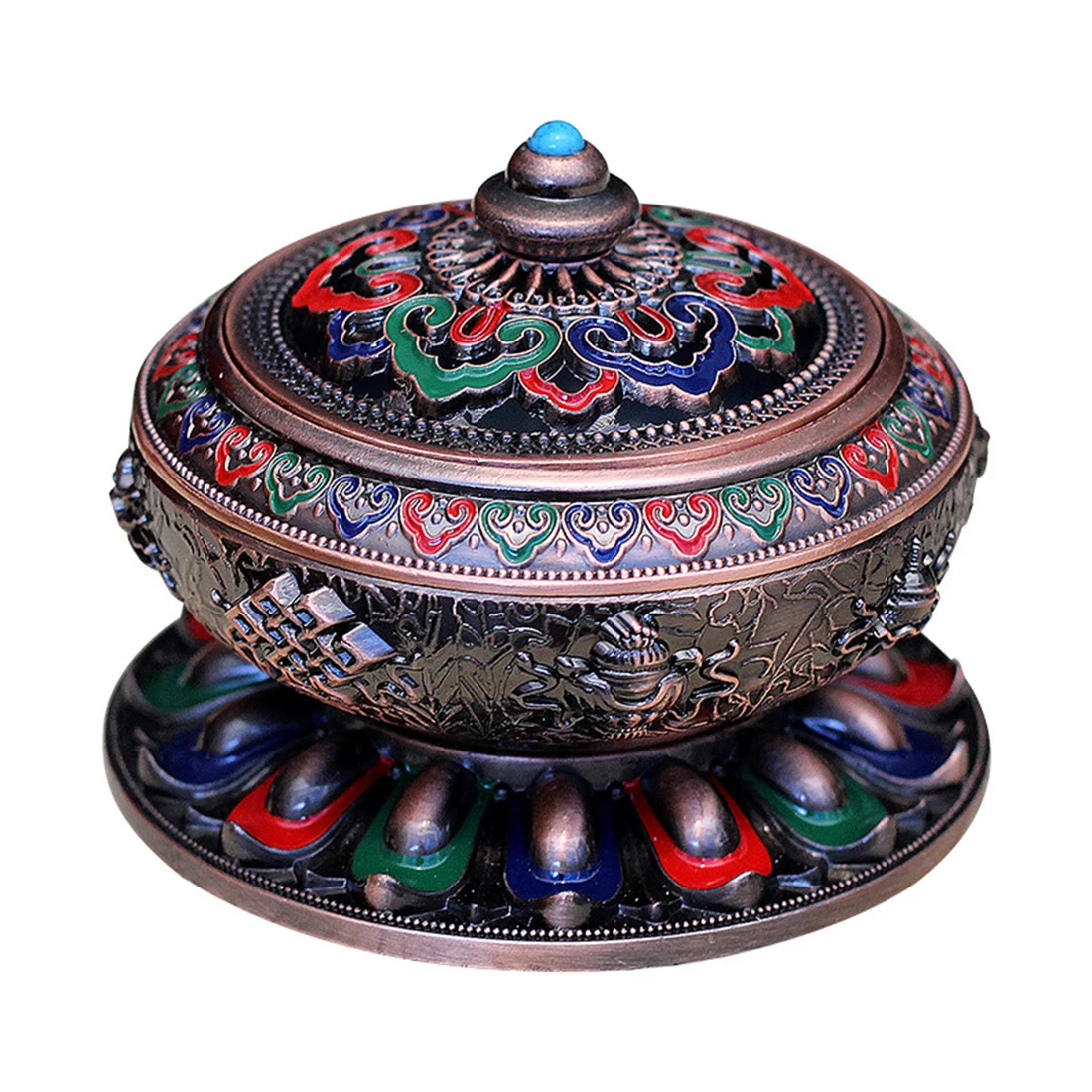 Backflow Incense Burner Censer Chinese Style Copper Alloy Plated Enamel