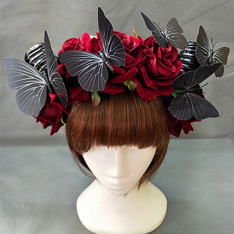 Details about / C-33 Butterfly Devil Horns Headband Vampire Headdress Roses Gothic Lolita