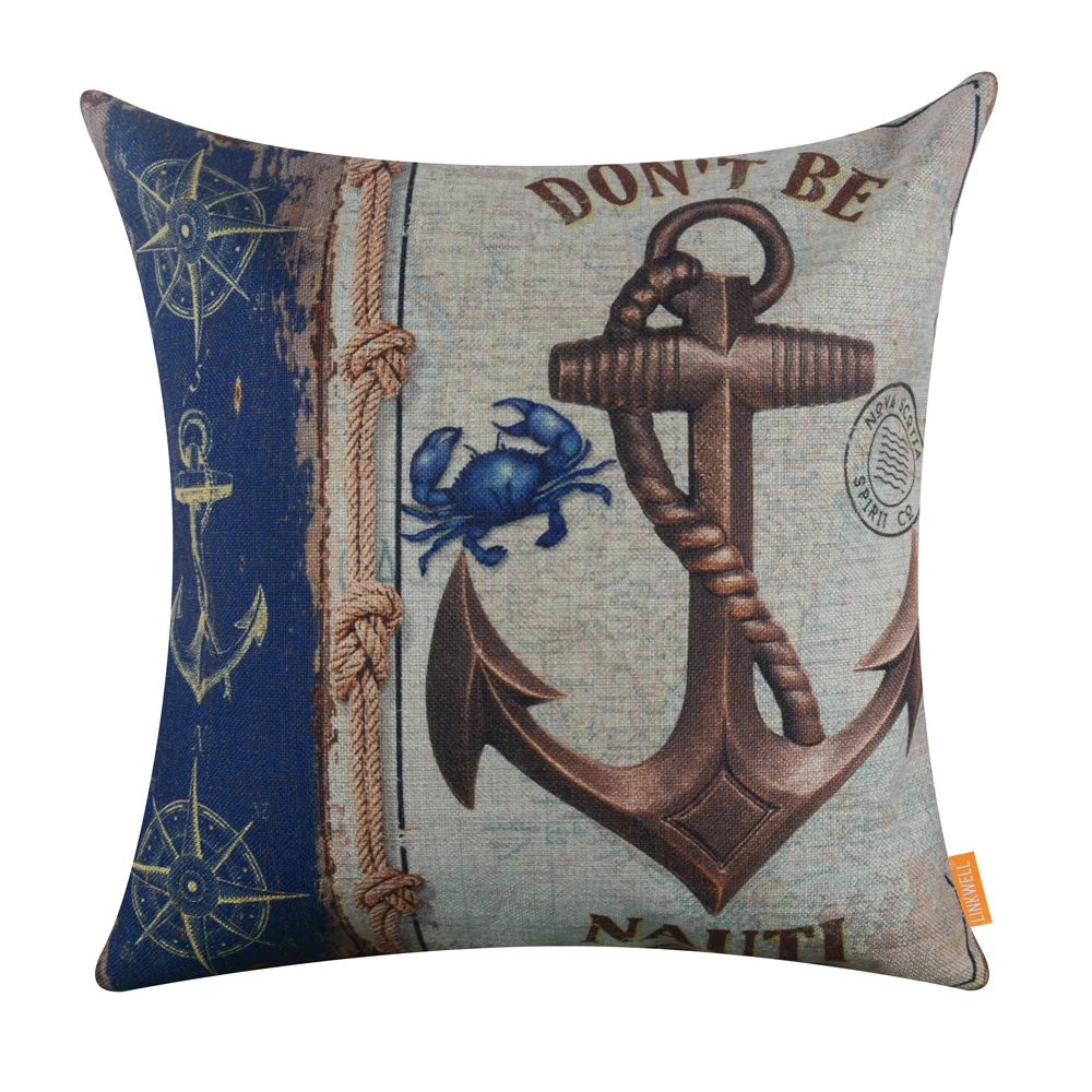 LINKWELL 45x45 см винтажный темно синий якорь не быть Nautic океан Краб пляж море