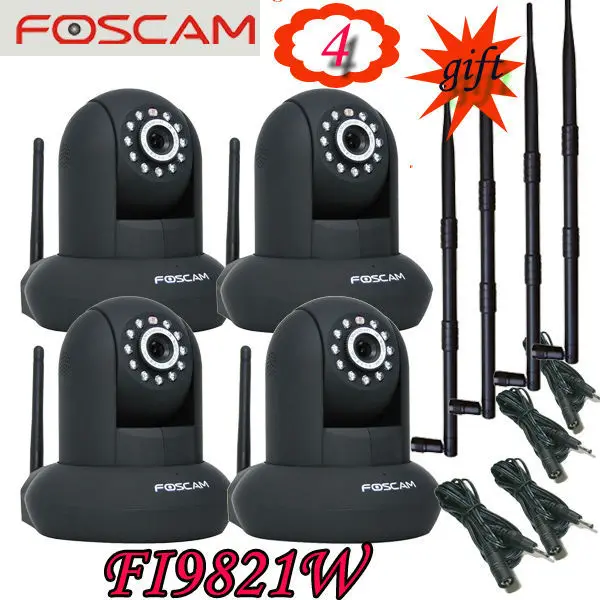 Four (4 pcs ) combine Foscam FI9821W Black HD H.264 Wireless Web CCTV Security gsm alarm system IP Camera 1280*720 | Безопасность и