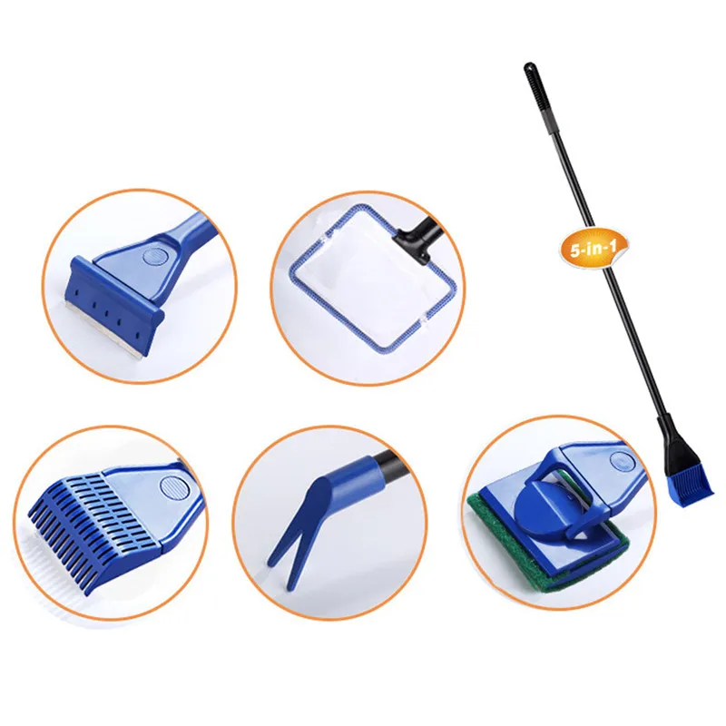 

Algae Fish Tank Tool Kit Cleaning 5 in 1 Aquarium Complete Clean Set Fish Net Scraper Sponge