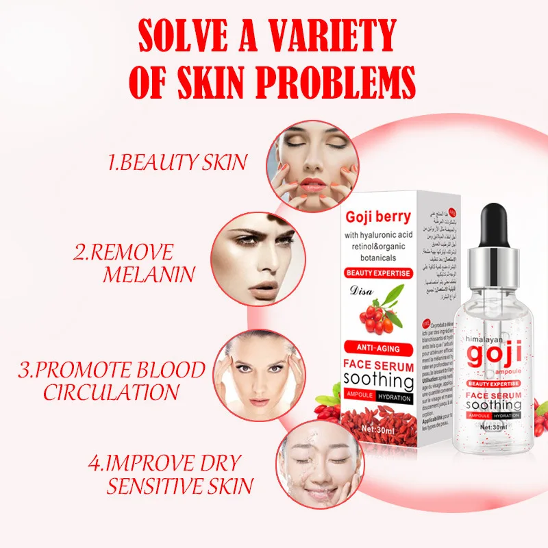 30ML Goji Serum Anti-Wrinkle Face Serum with Hyaluronic Acid and Vitamin E- Organic Anti-Aging Serum for Face Eye Treatment