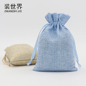 

5Pcs 14x18cm Linen Drawstring Pouch Bag Logo Printed Jute Pouch Christmas/Wedding Party Bags