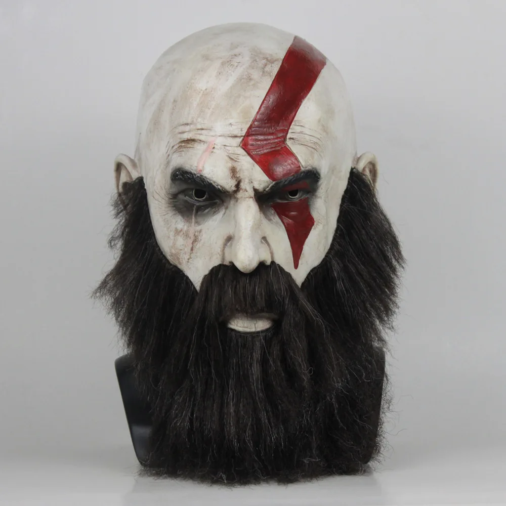 Game God Of War 4 Mask with Beard Cosplay Kratos Horror Latex Masks Helmet Halloween Scary Party