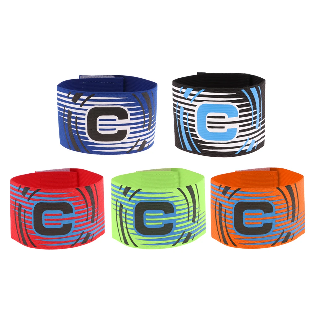 5 Pieces Football Soccer Captain Armband, Elastic Captains Armband for Adult Youth One Size, Stripe Design