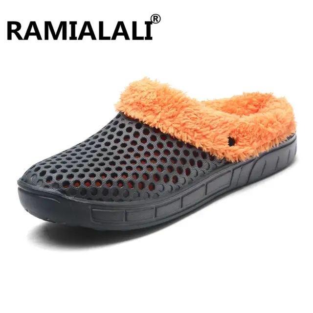 Ramialali Winter Warm Fur Men Slippers Home Indoor Plush House Shoes Man Indoor Bedroom House Shoes Eva Female Plush Slipper