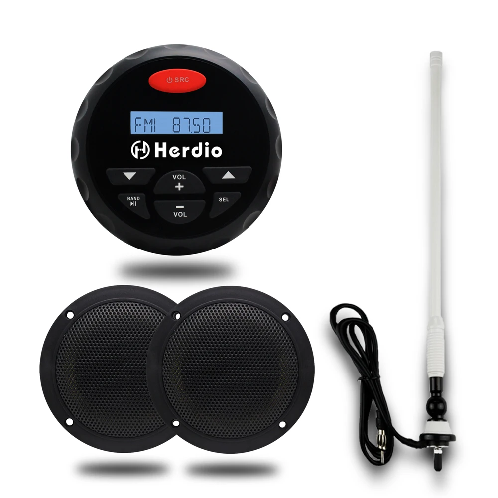 US $95.72 Waterproof Marine Stereo Bluetooth Gauge Radio FM AM Audio 4 Inch 2 Way Marine Boat Outdoor Waterproof SpeakersMarine Antenna
