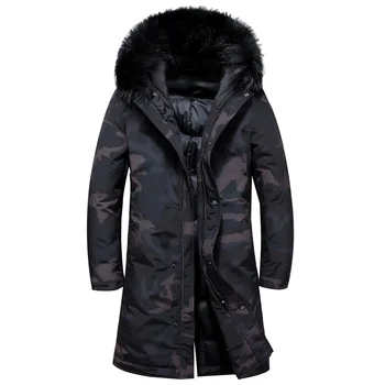 

New Hooded Duck Down Jackets Thick Warm Winter Camouflage Windproof Jacket Men Long Coats Fur Hooded Outerwer Down Parkas