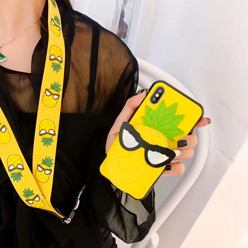 Coin Purse trend Suprem Cute Pineapple Soft Silicone yellow  cover cases for iphone 6 S 6S plus 7 7plus 8 8plus X (1)