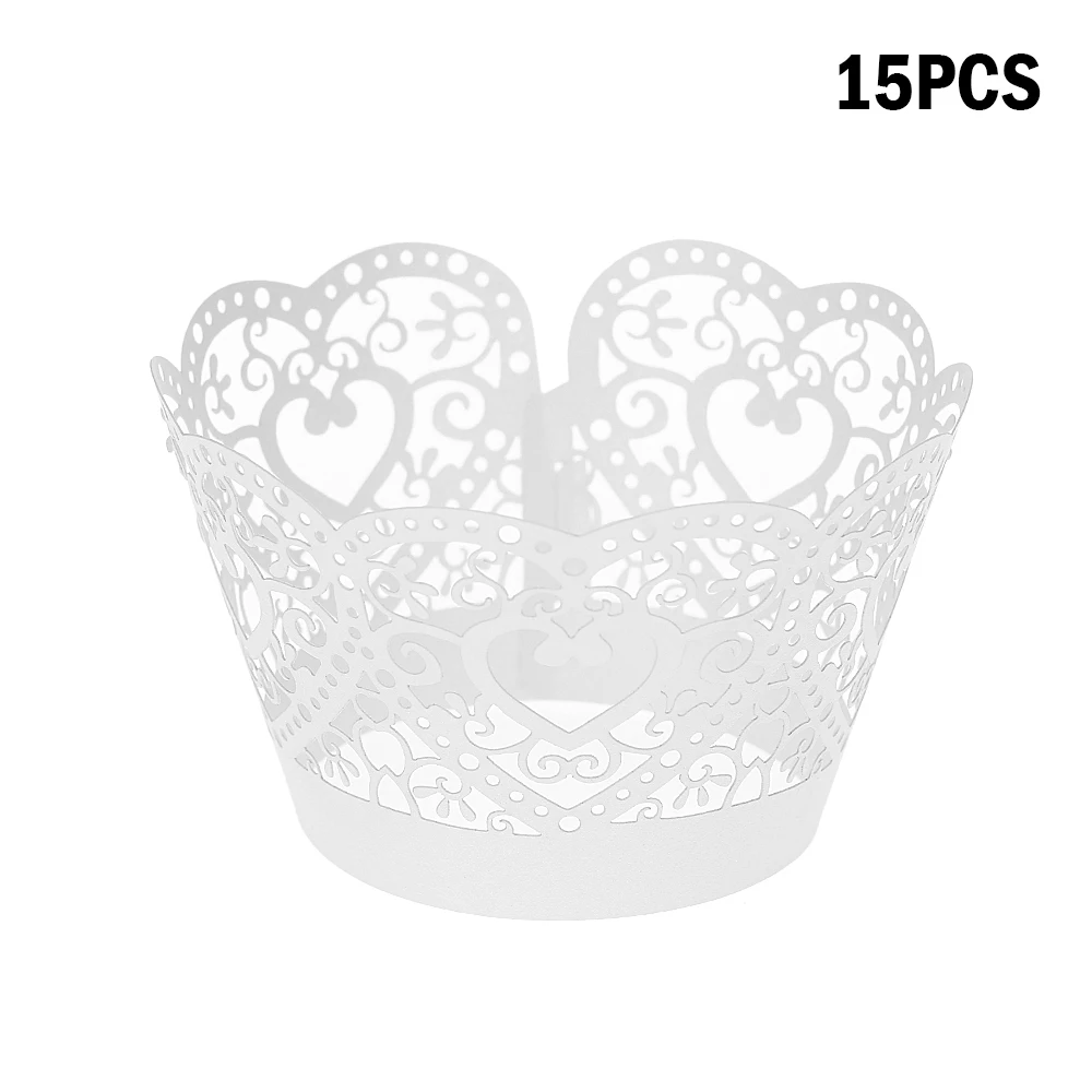 

15pcs/set Paper Cupcake Wrappers Laser Cut Lace Cake Cup Liners Trays Baking Decorations Supplies White / Black