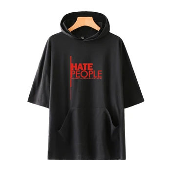 

I Hate People new letter print hooded T-shirt unisex summer loose short-sleeved T-shirt casual wear