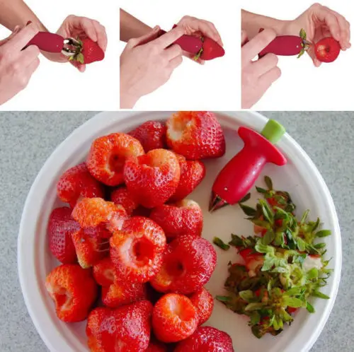 FRFJY Strawberry Berry Stem Leaves Huller Gem Remover Removal Fruit Corer Kitchen Tool 