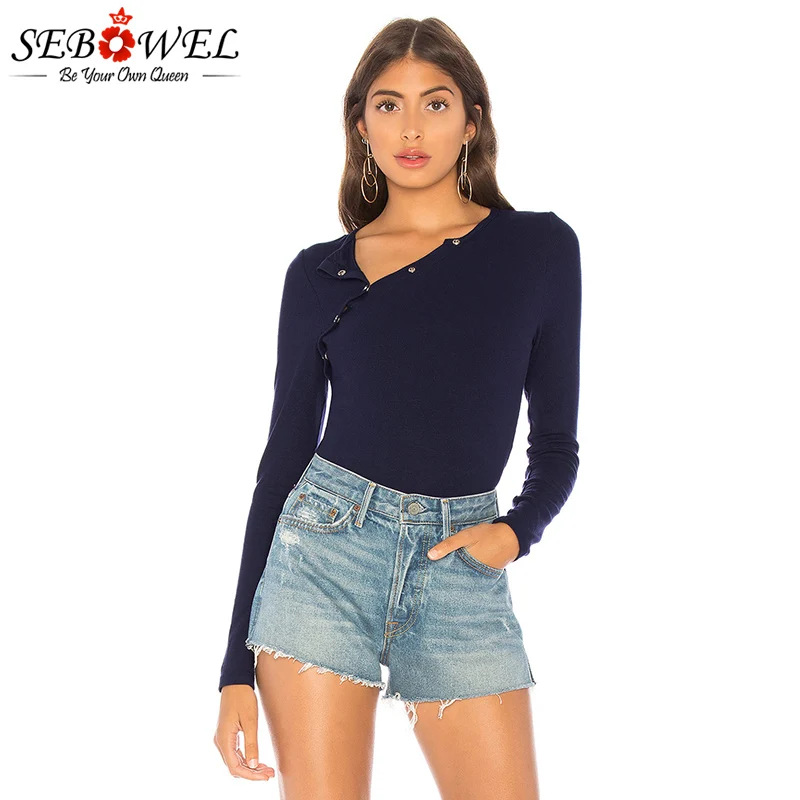 Blue-Asymmetric-Snap-Button-Ribbed-Knit-Bodysuit-LC32320-5-4 