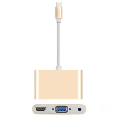 USB c Тип C к HDMI VGA 3.5 мм аудио адаптер 3 в 1 USB 3.1 USB-C конвертер кабель для ноутбука MacBook Google Chromebook Pixel - Цвет: gold