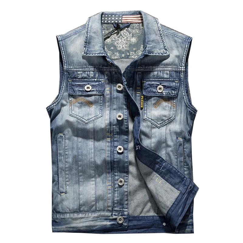 Autumn Summer Vintage Casual Cool Men's Embroidery Pockets Sleeveless