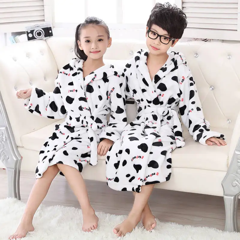 

2019 new autumn and winter flannel children's nightgown coral thickening pajamas boys girls children baby bathrobes