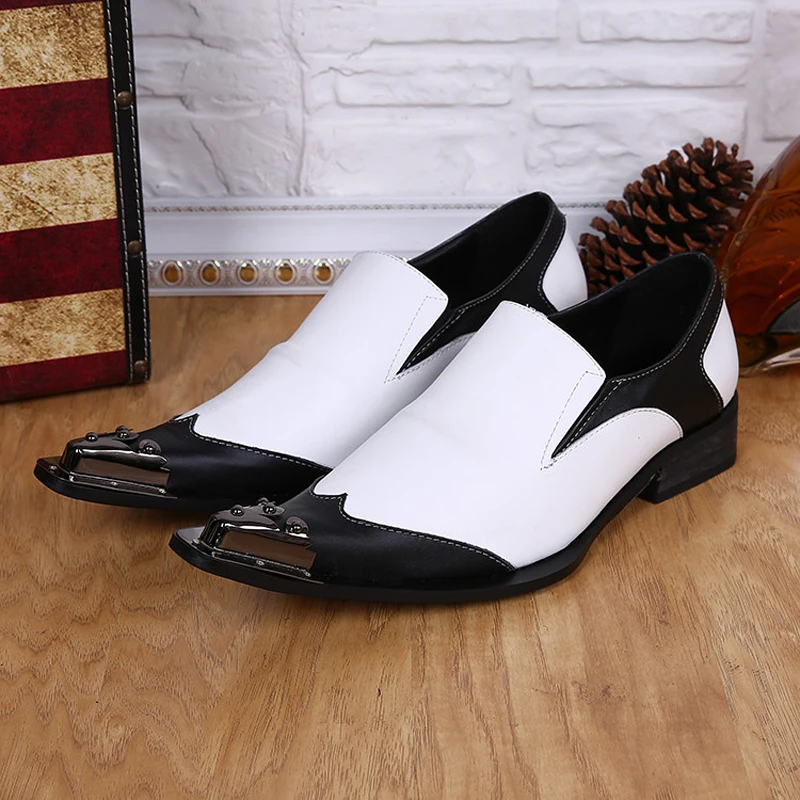 

New 2017 Fahion Designer 100% Genuine Leather Mens Business Shoes Patchwork Black White Pointed Toe Casual Flats size37-46