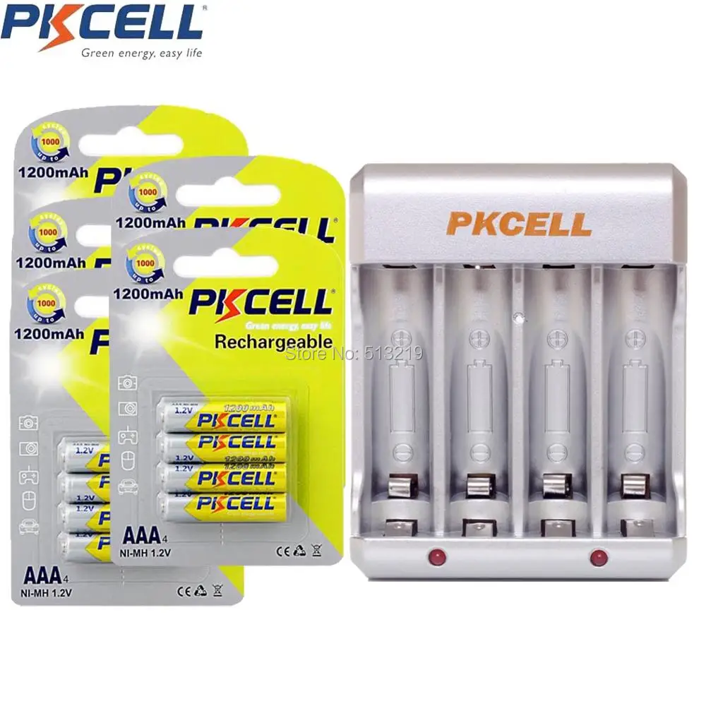

20Pcs/5Card PKCELL AAA Battery 3A Batteries and 4slot EU/US Plug Charger For 2or4pcs AA/AAA NIMH/NICD Rechargeable Batteria
