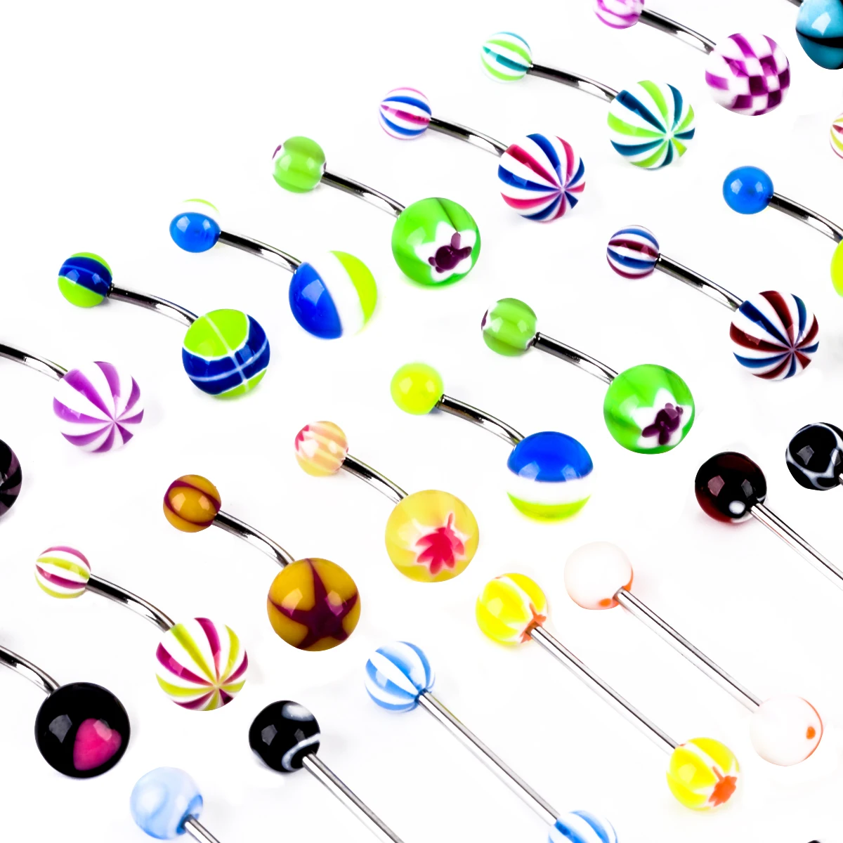110pcs Stainless Steel Acrylic Body Piercing Tongue Bar Lip Nose Hoop Septum Ear Ring Belly Button Body Piercing Jewelry