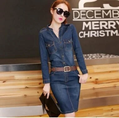 

New Ladies Jeans Dress For Women Long Sleeve Jean Dress Spring Autumn Vintage Mini Dress Jeans Women's Dresses