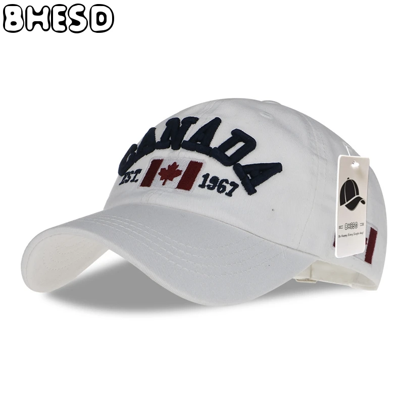 BHESD 2017 Canada Snapback Hat Men White Flag Embroidery Baseball Cap Women Canada Dad Hat