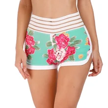 Быстросохнущие женские спортивные беговые шорты с цветочным принтом и шнурком, хлопковые шорты с эластичной резинкой на талии, шорты для бега