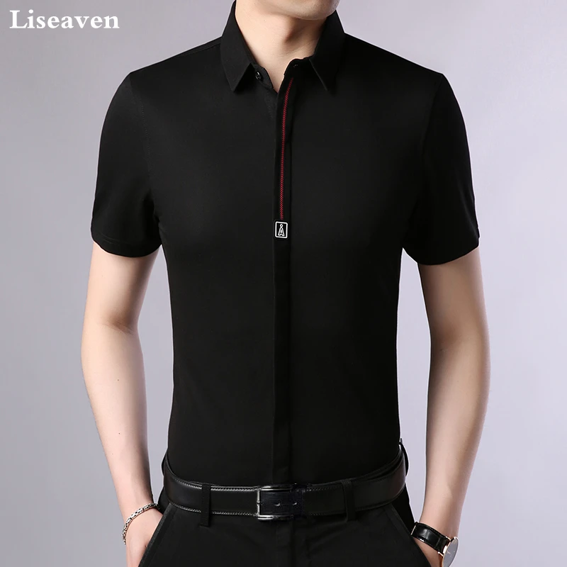 Liseaven Мужская короткая рубашка мужские повседневные рубашки camisa masculina брендовая мужская рубашка с отложным воротником одежда для мужчин