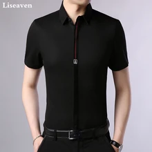 Liseaven Мужская короткая рубашка мужские повседневные рубашки camisa masculina брендовая мужская рубашка с отложным воротником одежда для мужчин