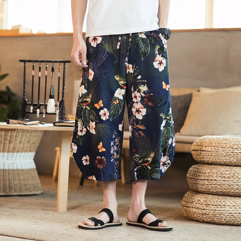 

Summer Men Yoga Pants Nepal Linen Harem Wide Leg Yoga Crotch Pant Bloomers Baggy Running Jogger Casual Fitness Pant Sportswear
