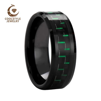 

8MM Black Tungsten Weding Ring For Men Women Black and Green Carbon Fiber Inlay Comfort Fit