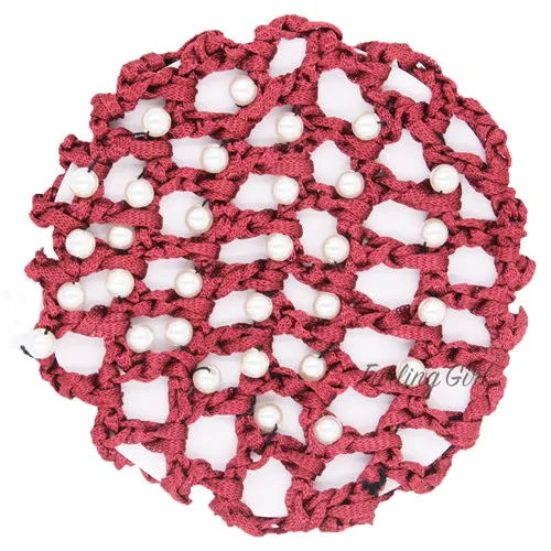 Устройство для девочек 1 предмет, платье для девочек с жемчугом и бальных танцев пучок волос держатель снуд сетка для волос катание накладные волосы на крючке, индивидуальные красочные держатель с искусственным жемчугом - Цвет: Burgundy
