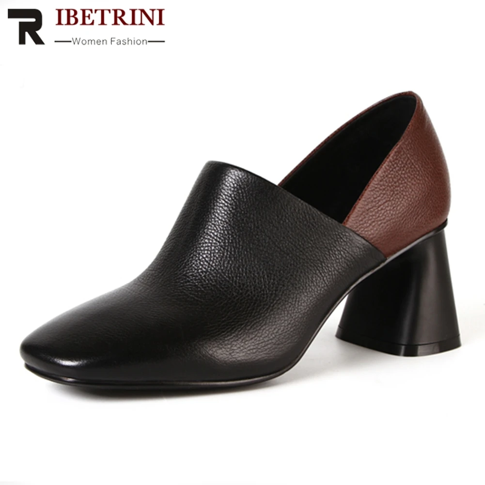 

RIBETRINI Hot Sale Dropship Big Size 42 Black Brown Shoes Woman Pumps Female Slip On Strange Style Comfortable Pumps Woman Shoes