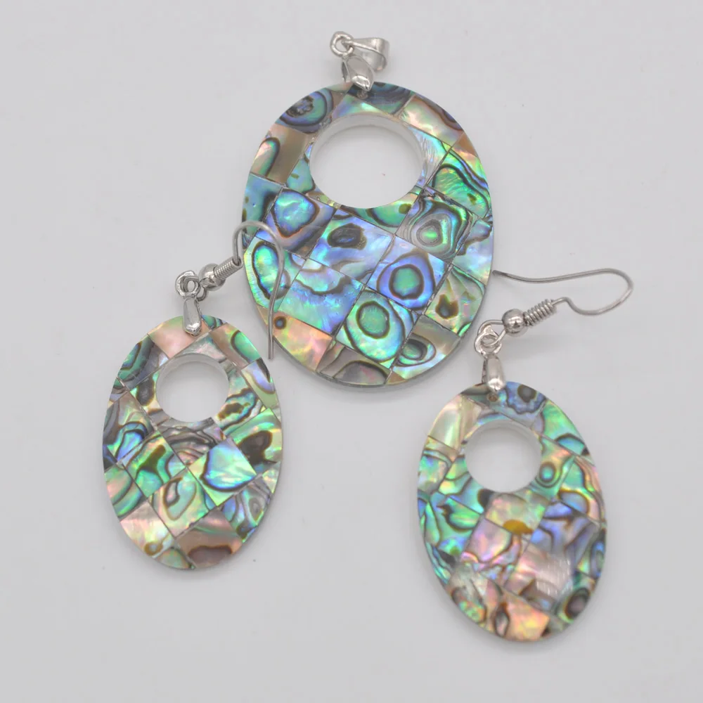 New Zealand Abalone Shell Oval Pendant Earrings Set Fashion Jewelry