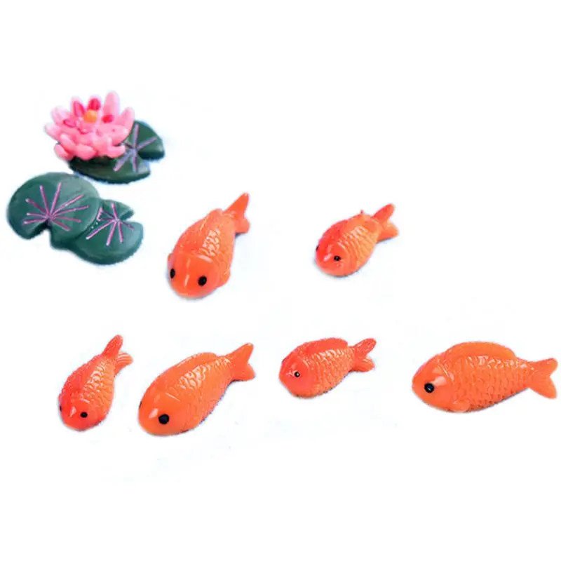 

8pc/lot Red Fish Miniature Figures Decorative Mini Fairy Garden Animals Moss Micro-landscape Ornaments Resin Baby Toy