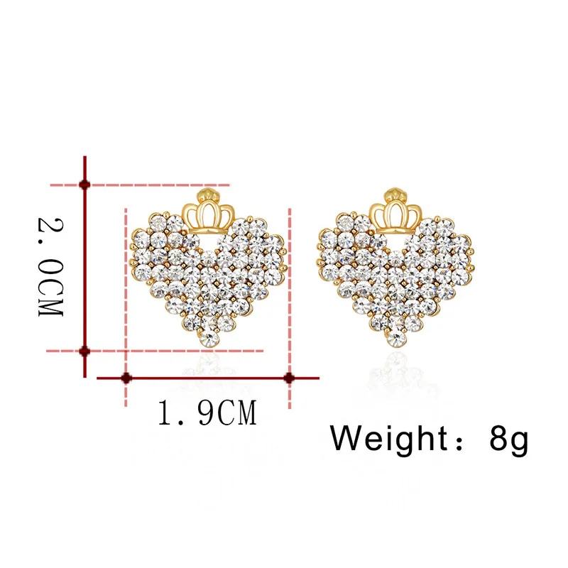 Mansati Роскошный Crystal Любовь Серьги Золотой диадемы сердце Форма гвоздики для Для